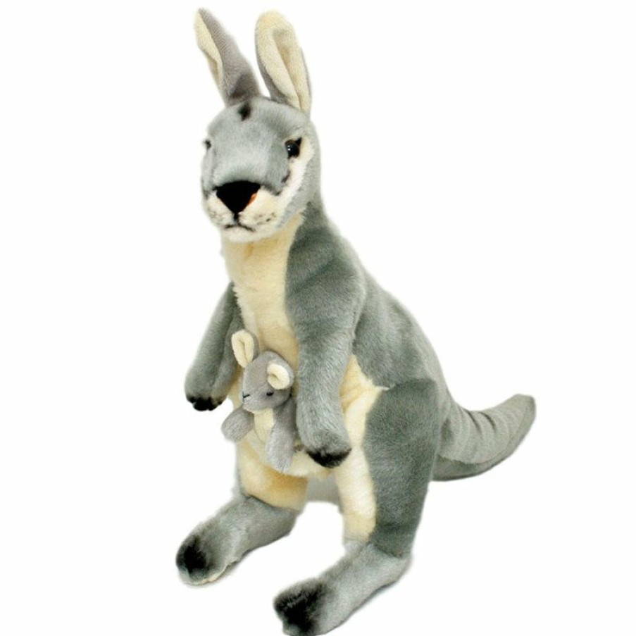 Animals * | Bocchetta Plush Toys Exclusive Design Grey Kangaroo & Joey Stuffed Animal Plush Toy Trudy Bocchetta Plush