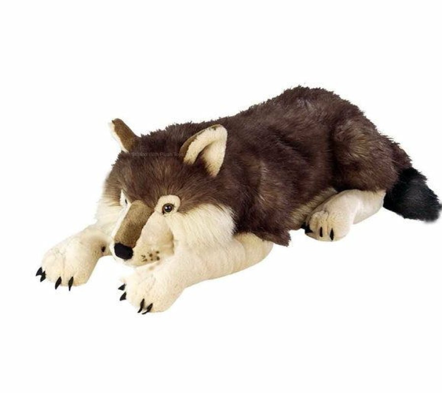 Animals * | New Threads Wolf Lying Jumbo Extra Large Soft Plush Toy Stuffed Animal Wild Republic