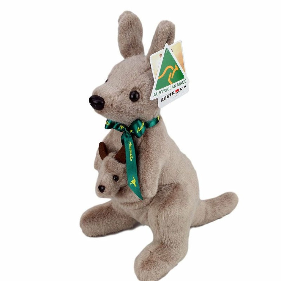 Animals * | Realaus Australia Discount Australian Made Kangaroo With Joey Large 40Cm Stuffed Animal Soft Plush Toy