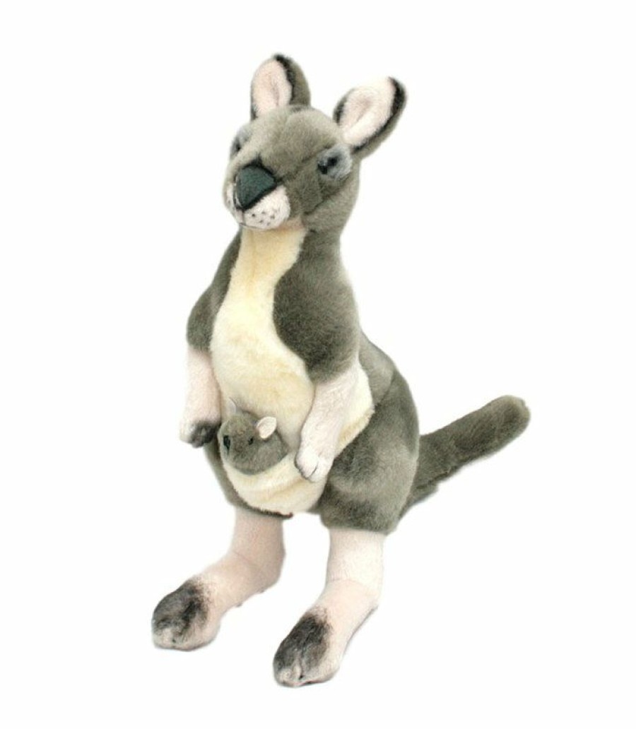 Animals * | Bocchetta Plush Toys Gift Selection Grey Kangaroo With Joey Stuffed Animal 28Cm By Bocchetta Tracy