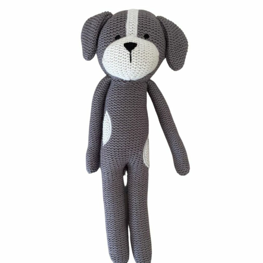 Baby Safe * | Promotions Knitted Large Grey Dog Soft Toy | Es Kids Plush Toy