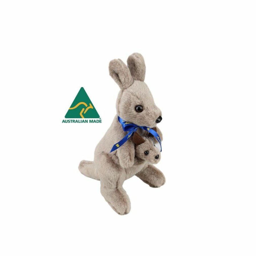 Animals * | Realaus Australia Discount Australian Made Kangaroo With Joey 21Cm Stuffed Animal Soft Plush Toy