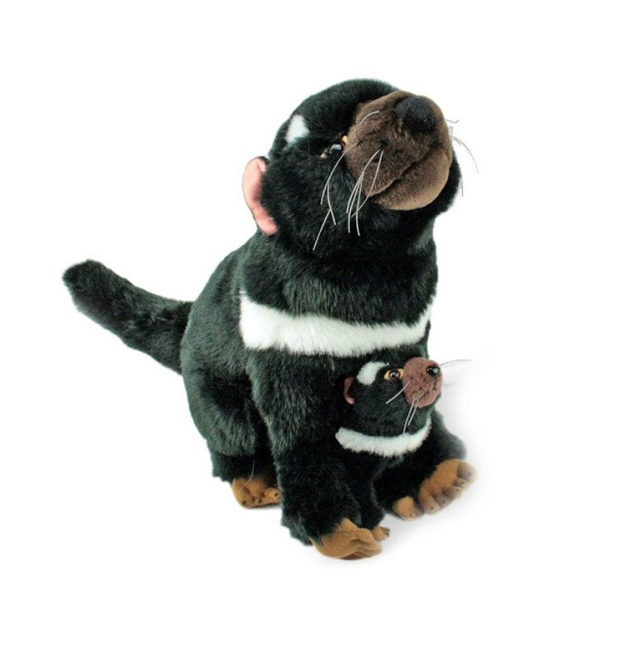 Animals * | Bocchetta Plush Toys Opening Sales Tasmanian Devil With Baby Soft Plush Toy Large Ebony & Zippy By Bocchetta